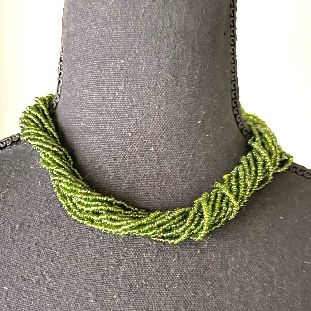 Multi Strand Braided  Chocker Green beaded beads